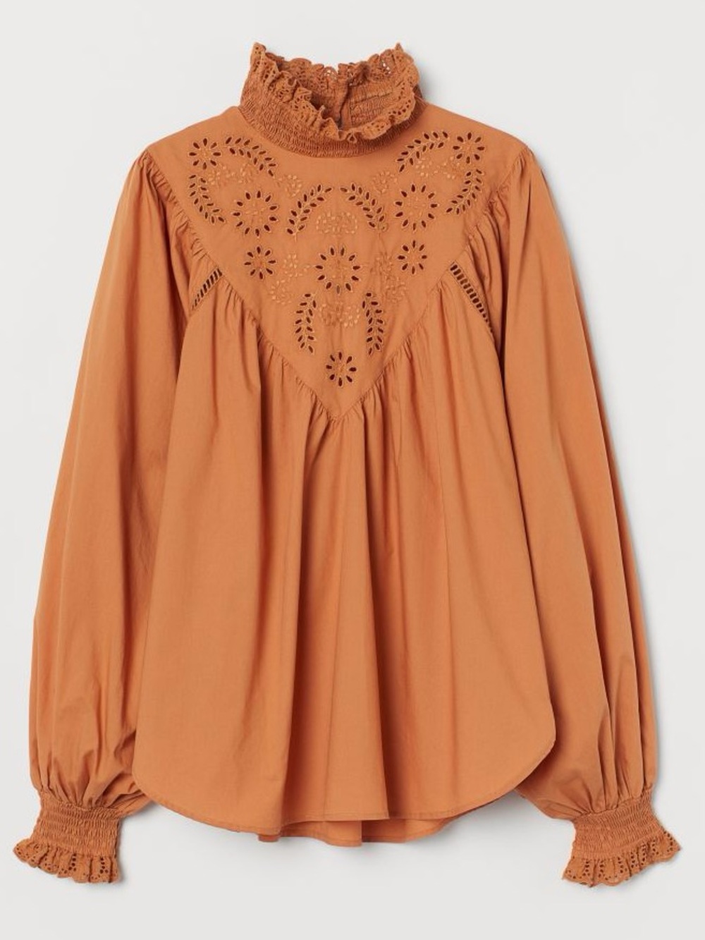 H&M Eyelet Embroidered Long Sleeve High Neck Peasant Cottagecore Blouse